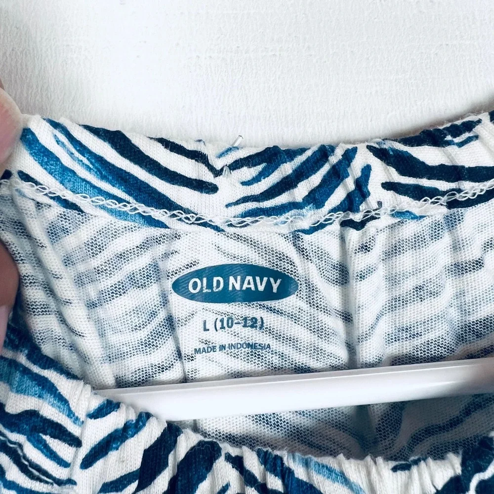 Old Navy Girls Blue White Zebra Print Short Sleeve Jumpsuit Size L 10-12